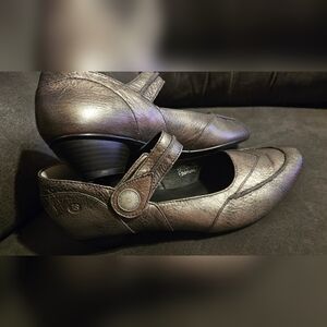 JOSEF SEIBEL Comfort Shoe Sz 41 (10/10.5) Metallic Gray Leather Mary Janes Heels